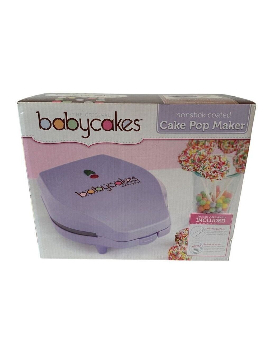 Babycakes Cake Pop Maker CP-70 Purple Nonstick Fork Recipes NEW Donut Holes